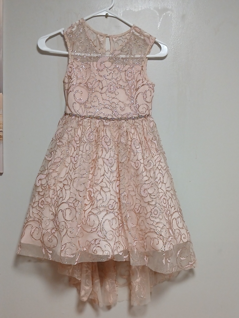 Rare Editions Blush Pink Glitter Lace Fit-and-Flare Dress